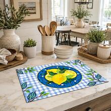 1pc, Home Decor, Lemon Plaid Pattern Printed Dish Drying Mat, Coffee Machine Absorbent Mat, Sink Drain Mat, Cup Absorbent Mat, Kitchen Supplies, Bathroom Supplies, Kitchen Countertop Decor - Multicolor - View 3