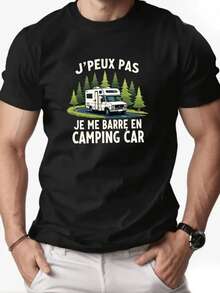 Autocaravana en bosque representa aventura escapada libertad absoluta rutas viaje exploración felicidad viajera camiseta de hombre para viajar cómodo - Negro - Ver 1