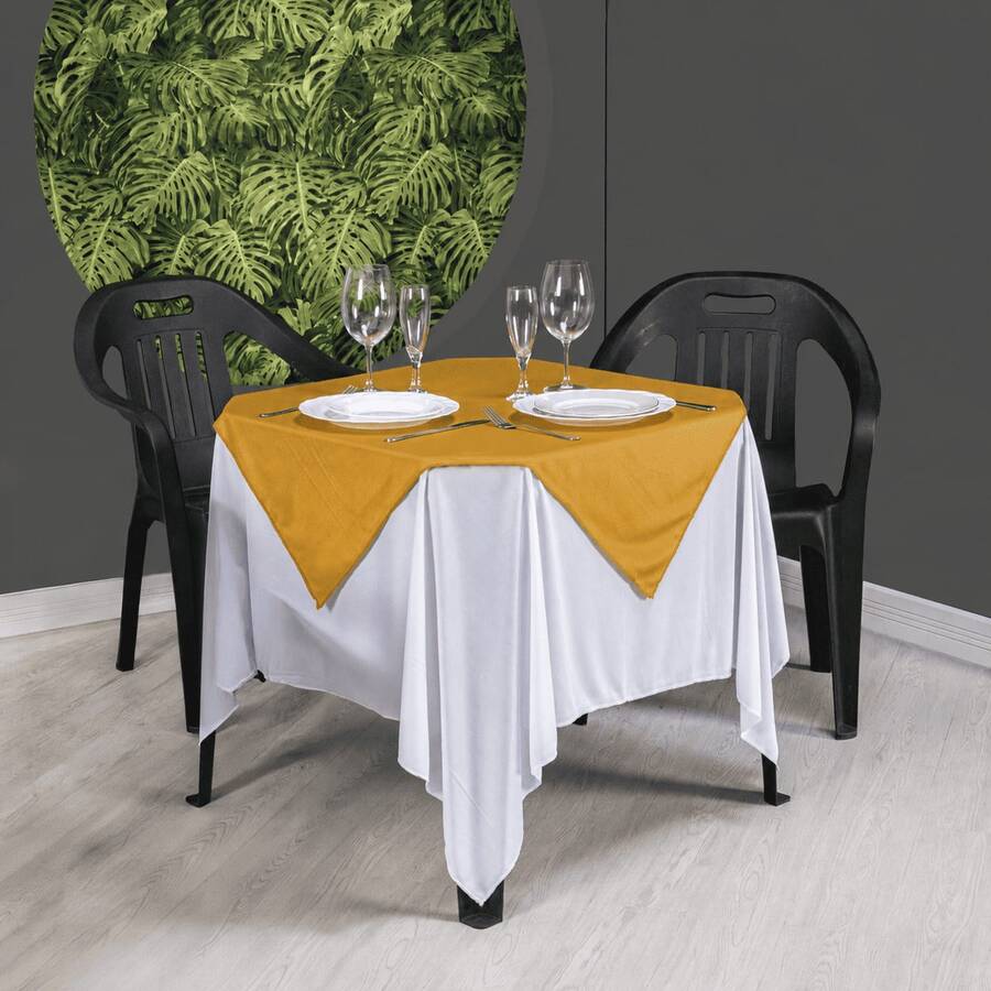Set Of 20 White Tablecloths 1.5x1.5m + Colorful Table Runners - 芥末黃 - 查看 1