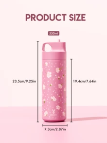 Meoky 19oz Stainless Steel Insulated Water Bottle, Leak-Proof Portable Travel Mug With Straw, Printed Design, Suitable For School, Office, Gym And Outdoor Activities, Can Hold Cold And Hot Drinks - Pink Flowers - View 2