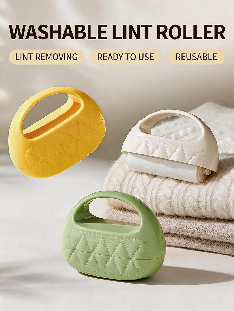 1pc Washable Reusable Lint Roller With Creative Mini Leather Pouch Portable Household Sticky Pet Hair Remover Dust Fluff Cleaner For Clothes Sofa Carpet Car Seat - View 1