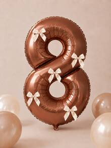 1 Set 32-Inch Coffee Color Number "0-9" Balloon Set - Includes 5 Bows, Suitable For Helium Inflation, Applicable For Birthday Party, Wedding, Anniversary, New Year, Holiday, Carnival And Other Occasions - Brown - View 11