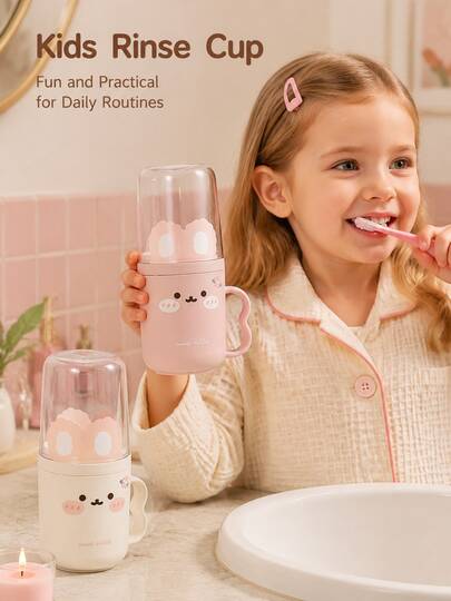1pc Cute Rabbit Design Kids Bathroom Mouthwash Cup Travel Toothbrush Box And Mouthwash Cup Set - Portable, Plastic Toothpaste Cup
