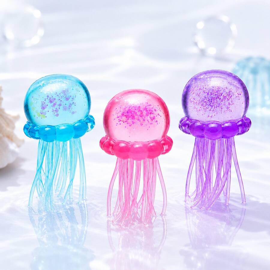 1/2/3pcs Glitter Jellyfish Toys, Fun Sensory Toys For Kids, Soft Grip Design, Suitable For Party Favors, Classroom Rewards, Holiday Surprise Gifts