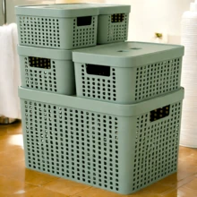 RVS E-COMMERCE Set Of 5 Organizer Boxes With Lid Large Basket In Resistant Plastic 2 L 4.5 L 17 L - Verde - Ver 1