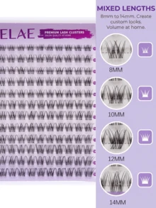 ELAE DIY Lash Extensions, D Curl Wispy Lash Clusters 8-14mm Mixed Length, Manga Style Cluster Eyelashes, Soft Faux Mink Reusable Fake Lashes - 8-14mm Classic - 查看 5