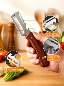 2pcs/1pc Stainless Steel Heavy Duty Peeler, Professional Sugarcane & Pineapple Slicer, With Wooden Handle, Multi-Functional Fruit & Vegetable Peeling Tool, Durable Kitchen Gadget, Suitable For Home & Outdoor - Multicolor - View 9