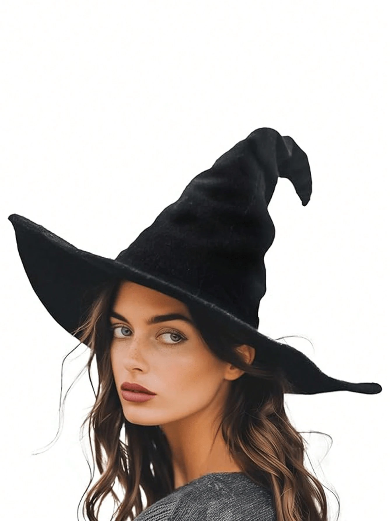 1pc Women's Gothic Witch Hat, Black Ruched Pointed Wizard Hat, Suitable For Halloween Costume, Cosplay, Theme Party - Elegant Witch Pointed Hat - Wedding And Costume Accessory (Hand Wash Only) - View 1