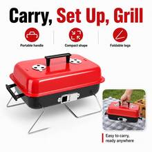 Portable Outdoor BBQ Grill With Lid, Foldable Small Charcoal Grill, Mini BBQ Stove For Beach, Camping And Home Use - Multicolor - View 5