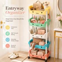 5-Tier Colorful Rolling Storage Cart With Wheels, Multi-Purpose Plastic Utility Organizer, Mobile Storage Rack For Bedroom, Bathroom, Living Room, Dorm, Office, Books, Beauty Supplies, Home Decor & Everyday Organization - Fifth Floor - View 3