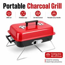 Portable Outdoor BBQ Grill With Lid, Foldable Small Charcoal Grill, Mini BBQ Stove For Beach, Camping And Home Use - Multicolor - View 2