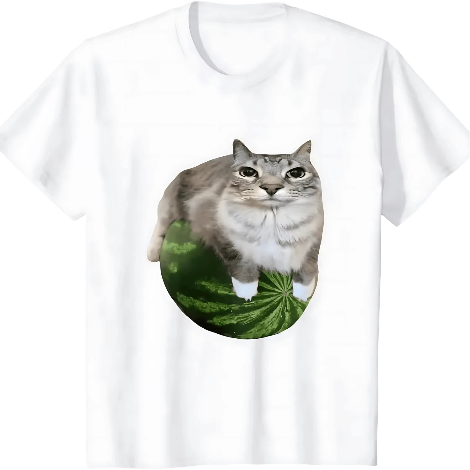 Watermelon Cat Silly Cat Meme T-Shirt A Hilarious Watermelon Print Shirt Is A Stylish Unisex Top for Both Men and Women - Blanco - Ver 1