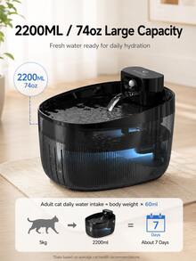 2200ML Wireless Cat Water Fountain/Water Dispenser Filter, Smart Sensor Cat Water Dispenser, Dog Smart Water Dispenser, With Infrared Sensor Water Output Mode, 5000mAh Large Capacity Rechargeable Battery, Suitable For Small And Medium Cats, Adapter Not Included, Replacement Filter Can Be Purchased Separately - Multicolor - View 5