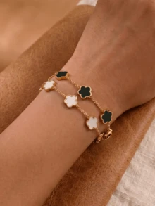 1pc Fashion Stainless Steel Flower Decor Chain Bracelet For Women, Daily Wear - Gold - View 2