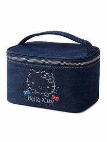 MINISO Sanrio Hello Kitty 牛仔布化妝包，便攜式拉鍊化妝收納袋，附頂部提把，緊湊旅行盥洗用品收納袋，適用化妝品、護膚品及日常必需品 - 彩色 - 查看 6
