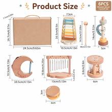 6PCS Wooden Musical Instrument Toy Set, Xylophone, Wind Chime & Rattle Toys With Gift Box, Interactive Sound Play Toy Gift - Beige - View 4