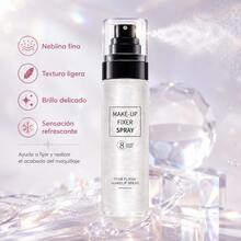 Spray Fijador de Maquillaje 100ml con Efecto Destello, Textura de Arena Movediza, Brillo Sutil y Acabado Luminoso, Neblina Fina de Sensación Ligera para Rutina Diaria, Fiesta y Eventos - transparente - Ver 2