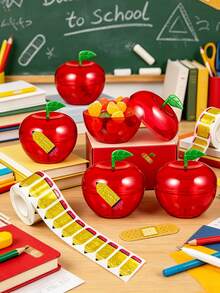 1/10/20pcs Apple-Shaped Candy Box And Pencil Sticker Set - Mini Candy Boxes With Lids, Red Apple-Shaped Candy/Toy Storage Containers, Suitable For Teacher Appreciation Day, Back To School, Party Favors, Birthday And Christmas Gifts, Exquisite Plastic Apple-Shaped Containers - Multicolor - View 1