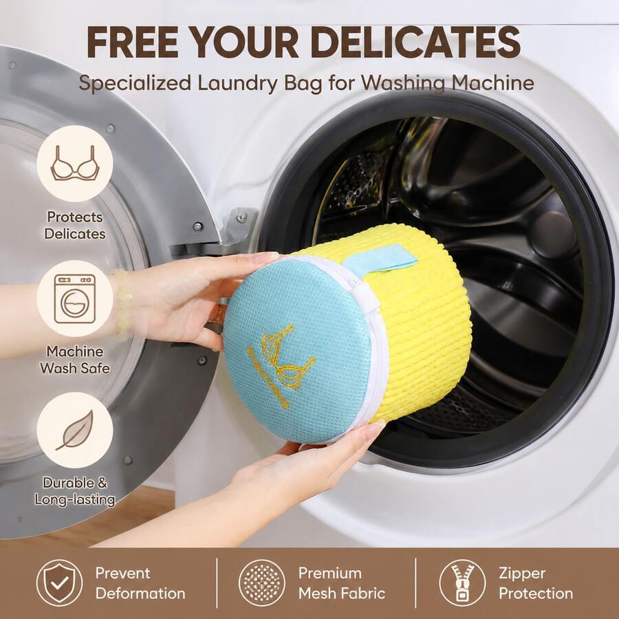 Embroidered Thickened Sandwich Protective Laundry Bag, Chenille Mesh Wash Bag For Bras Underwear Intimates, Delicate Garments Home Organization Storage Solutions
