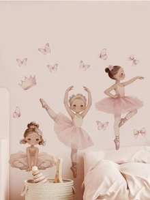 1pc Ins Gentle Dreamy Ballet Princess Wall Sticker, Butterfly Crown Watercolor Girl Design, Removable Self-Adhesive Wall Decal For Girls Bedroom - Wall Stickers - View 13