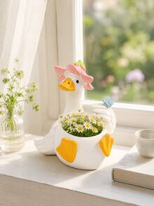 Cute Duck Vase With Flower Hat, Decorative Vase For Fresh And Artificial Flowers, Tabletop Centerpiece, Spring Home Decor - 1PC - View 2