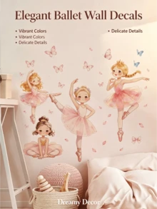 1pc Ins Gentle Dreamy Ballet Princess Wall Sticker, Butterfly Crown Watercolor Girl Design, Removable Self-Adhesive Wall Decal For Girls Bedroom - Wall Stickers - View 1