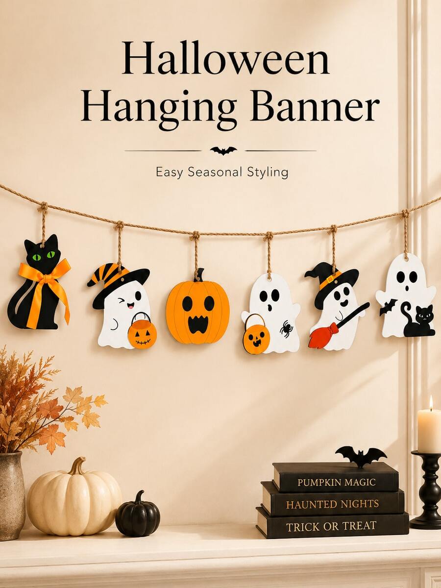 14pcs/1pc-6sets Halloween Hanging Decorations: Cute Ghost And Pumpkin Bunting - Easy To Hang, Reusable Home Party Decor - Halloween Ghost Ornaments - View 1