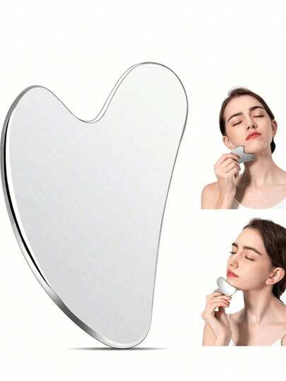 1 pieza Herramienta de masaje facial con forma de corazón de acero inoxidable, tabla de masaje portátil para relajación muscular, herramienta de Gua Sha facial de acero inoxidable, herramienta de masaje facial, herramienta de Gua Sha de metal suave, para reducir la hinchazón facial y corporal, herramienta de Gua Sha de belleza, adecuada para masaje corporal, ocular y de cuello, regalo del Día de San Valentín, suministros festivos, masaje