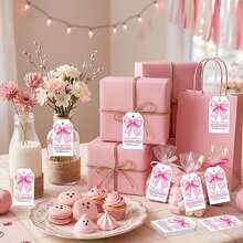 Halloween Tags Cute Pink Bow Ghost Gift Tags With String For Halloween Birthday Decorations Party Favors Gifts Wrapping - A - View 3