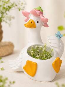Cute Duck Vase With Flower Hat, Decorative Vase For Fresh And Artificial Flowers, Tabletop Centerpiece, Spring Home Decor - 1PC - View 3