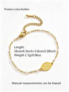 1pc Minimalist Fashion Elegant Cross Pendant Box Chain Design Stainless Steel Women's Bracelet Suitable For Daily Wear/Commute/Evening Party/Holiday Gift - Yellow Gold - View 2