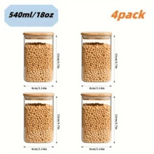 2/4 Pcs 540ml/18oz Glass Food Storage Jars With Bamboo Lids, Square Transparent Airtight Kitchen Storage Containers Set, Stackable Glass Food Canister For Kitchen Countertop, Salt/Sugar, Spice, Candy, Cookies, Cereal - Clear - View 7