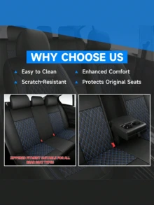 4/9件組 PU皮革汽車座椅套，防水透氣座椅保護套，通用於轎車 SUV 卡車，雙線縫製前後座套含腰部支撐，全套含頭枕套，汽車內裝飾 - 側邊雙線皮革座椅套 - 查看 8