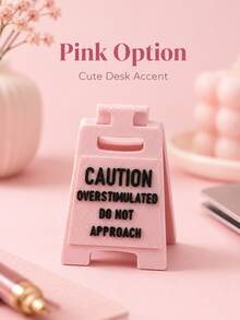 Funny Mini Desktop Warning Sign, "Caution Overstimulation Please Keep Distance" Desktop Ornament, Cute Home Office Desk Decor, Humorous Gift For Friends, Colleagues And Introverts - Multiple Styles - View 3