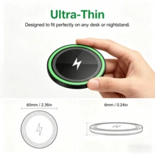 15W Mirror Wireless Charger With Built-In LED Ambient Indicator, Induction Fast Charging Technology, Stable And Efficient Charging; Compatible With IPhone 17/16/15/14/13/12 Pro, XS Max, Mini, X, XR Full Series, And Also Compatible With Samsung Mainstream Flagship Models, Compact And Portable, Suitable For Home, Office And Other Scenarios - Black - View 2