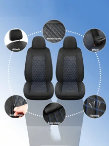 4/9件組 PU皮革汽車座椅套，防水透氣座椅保護套，通用於轎車 SUV 卡車，雙線縫製前後座套含腰部支撐，全套含頭枕套，汽車內裝飾 - 側邊雙線皮革座椅套 - 查看 10