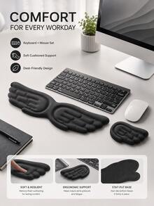 Kreatives Engel-Flügel-Silikon-Handgelenkstützkissen, rutschfeste Tastatur- & Maus-Handgelenkauflage, stilvolles ergonomisches Desktop-Accessoire für die tägliche Büroarbeit von Damen - Übersicht 8
