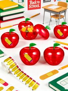 1/10/20pcs Apple-Shaped Candy Box And Pencil Sticker Set - Mini Candy Boxes With Lids, Red Apple-Shaped Candy/Toy Storage Containers, Suitable For Teacher Appreciation Day, Back To School, Party Favors, Birthday And Christmas Gifts, Exquisite Plastic Apple-Shaped Containers - Multicolor - View 3