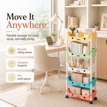 5-Tier Colorful Rolling Storage Cart With Wheels, Multi-Purpose Plastic Utility Organizer, Mobile Storage Rack For Bedroom, Bathroom, Living Room, Dorm, Office, Books, Beauty Supplies, Home Decor & Everyday Organization - Fifth Floor - View 4