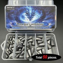 A Set 50pcs High-Carbon Steel Fishing Sinker Set – Texas/Carolina Rig Compatible, Freshwater & Saltwater Bass Weights, Professional Dense Sinkers For All Waters - Grey - View 1