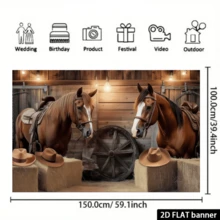 2D Flat BannerThis Western Cowboy Theme Party Banner, Featuring Saddles, Hay Bales, And Cowboy Hats As Design Elements, Is Perfect For Birthday Decorations, Photo Backdrops, Cake Table Setups, And Themed Parties - Multicolor - View 3