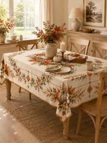 1pc Country Style Cream Base Autumn Floral Sunflower Maple Leaf Wreath Round Tablecloth, Stain-Resistant, Suitable For Cozy Indoor Thanksgiving Dinner, Warm Farmhouse Kitchen Decor, Autumn Leaf Gathering And Rustic Home Style - Multicolor - View 18