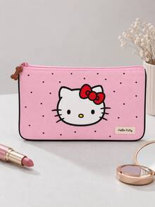 MINISO Sanrio Hello Kitty 粉色化妝包，可愛波點拉鍊化妝收納袋，適合旅行盥洗用品、保養品及日常必需品收納 - 彩色 - 查看 1