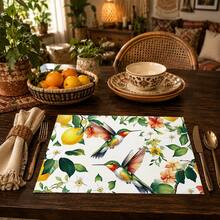 1pc/4pcs/6pcs, Home Decor, Floral & Bird Pattern Printed Linen Placemats, All-Season Use, Suitable For Dining Table, Washable Placemats, Coasters, Kitchen Placemats, Home Goods, Kitchen Supplies, Table Decor - Multicolor - View 1