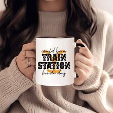 Nueva TAZA DE CAFÉ DE CERÁMICA DE 11oz ESTACIÓN DE TREN - Reutilizable, Aislada, Taza de Viaje, Lavar a Mano Solamente - Perfecta para Amantes del Café, Hombres y Mujeres, Taza en Blanco y Negro - Imagen 1 pieza - Ver 5