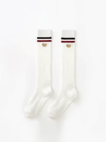 1/3 Paar gestreifte College-Stil Kniestrümpfe, süßer Stil Damen Wadenstrümpfe, japanischer koreanischer JK-Mädchen-Stil vielseitig für den täglichen Gebrauch und Sport, zweistreifige gestreifte einfarbige Mittellänge Socken, Damen Sportsocken - Verschiedenfarbig - Übersicht 8
