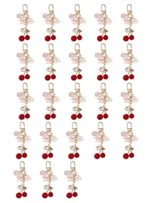 Charm de Bolsa Fofo Rosa Cereja Borboleta & Letra A-Z - Pendente de Moda para Mochila Cereja, Chaveiro, Pendente de Liga de Letra A-Z, Pendente para Auriculares, Ornamento Pendente para Carro, Charm Decorativo, Chaveiro Cereja, Ornamento de Bolsa, com Clipe de Bolsa, Joias de Resina Brilhante & Metal, Adequado para Carteira e Mochila Feminina - Multicolorido - Ver 2