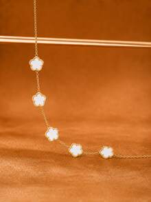 1pc Fashion Stainless Steel Flower Decor Chain Bracelet For Women, Daily Wear - Gold - View 3