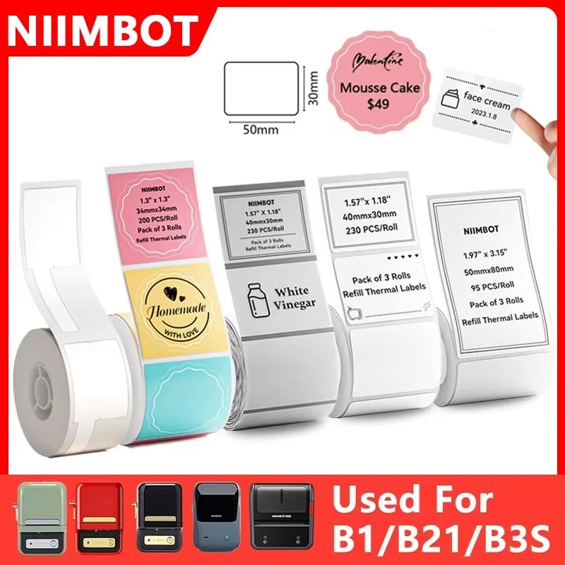 Niimbot Thermal Labels White/Cable/Colored/Transparent Round Stickers Waterproof Self-Adhesive Compatible With B1/B21/B3S Mini Label Printer - Multicolor - View 1