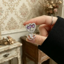 1pc/2pcs Heart Tulip Crystal Brooch, Electroplated Rhinestone Hollow Lapel Pins, Elegant Flower Shape Badges For Women Suit Scarf Backpack Jewelry Gift - Multicolor - View 9